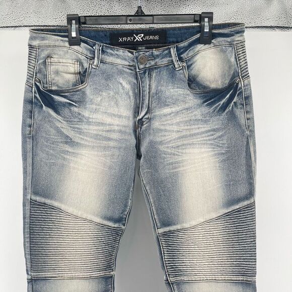 XRAY Jeans Men’s Light Wash Moto Biker Slim Stretch Skinny Denim Jeans 34/30 - Picture 2 of 16